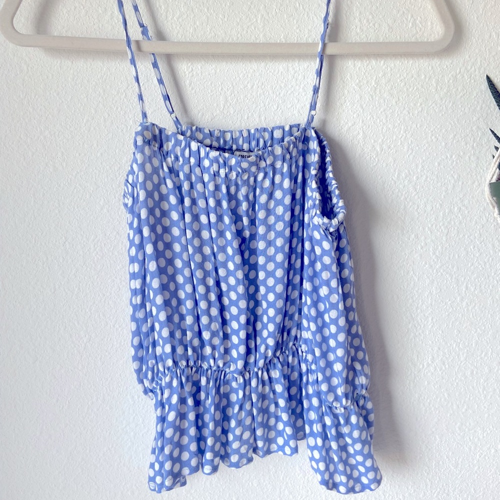 Periwinkle polka dot top